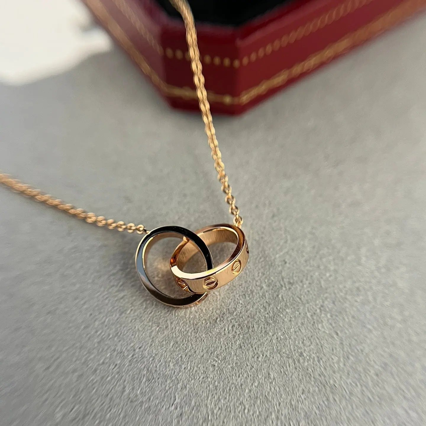 Rose Gold Double Ring with Love Hinge