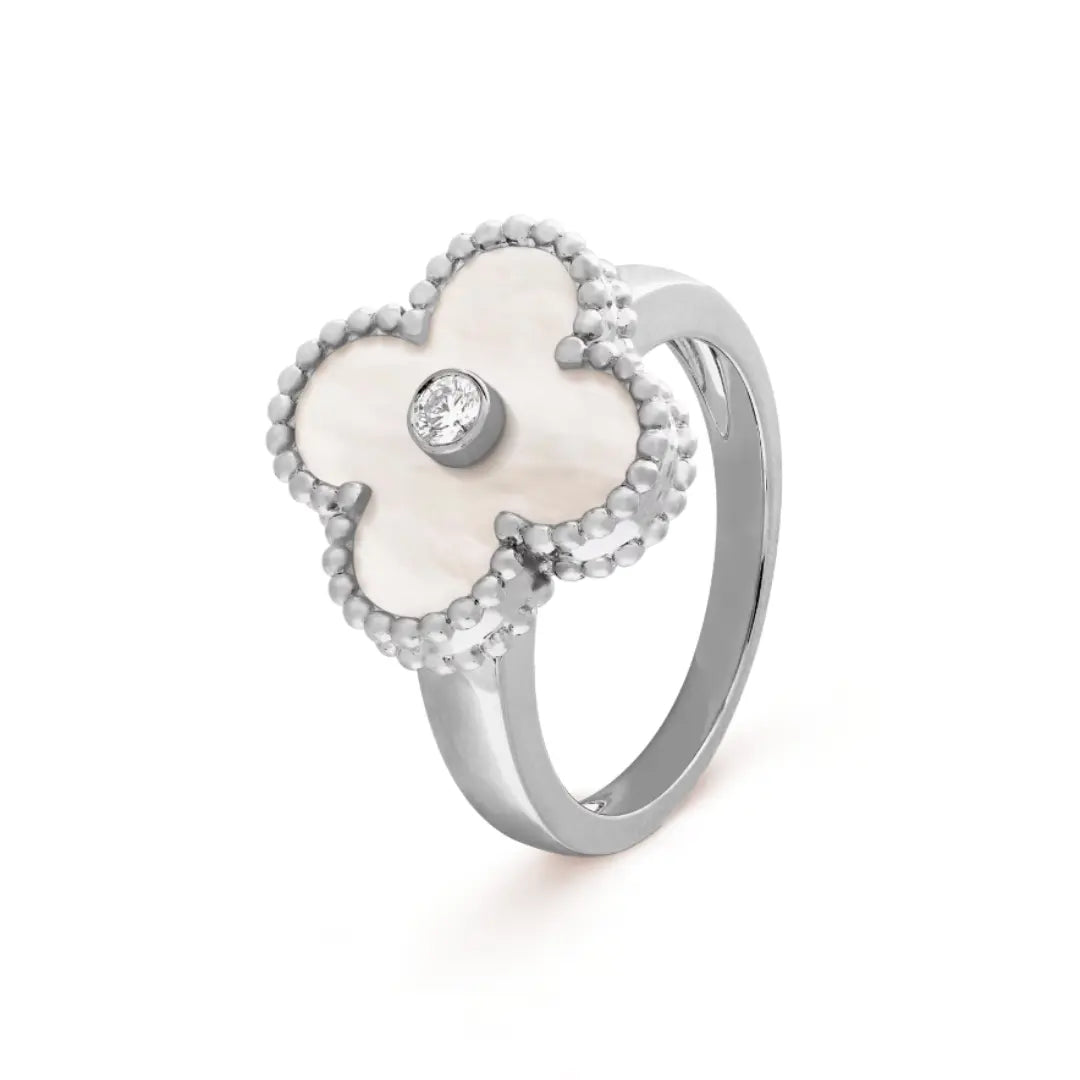 White and Silver Amber Ring