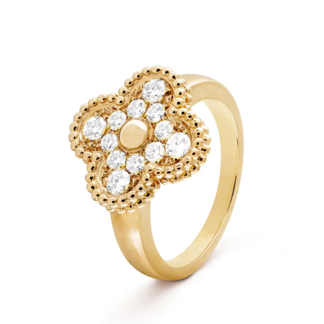 Amber and Diamond Gold Ring