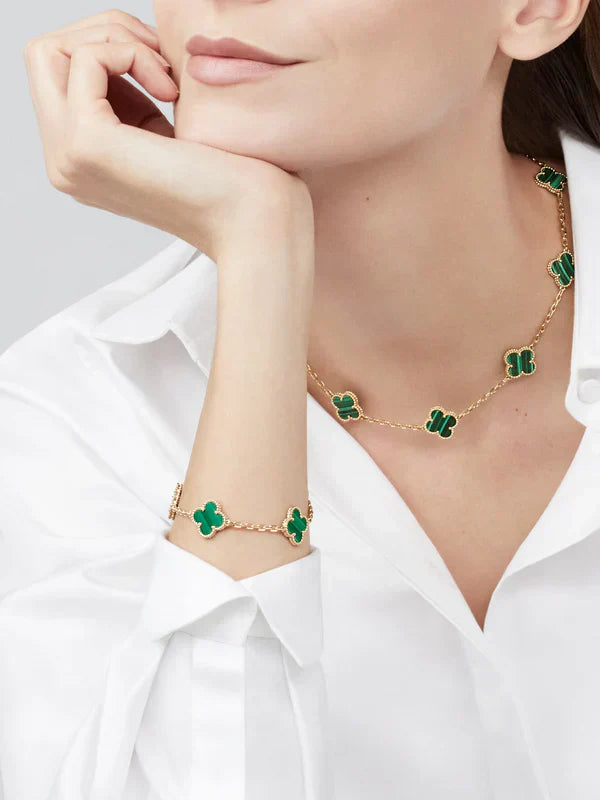 CLOVER | Golden Necklace Featuring 10 Unique Green Designs