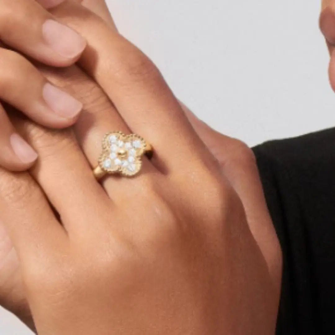 Amber and Diamond Gold Ring