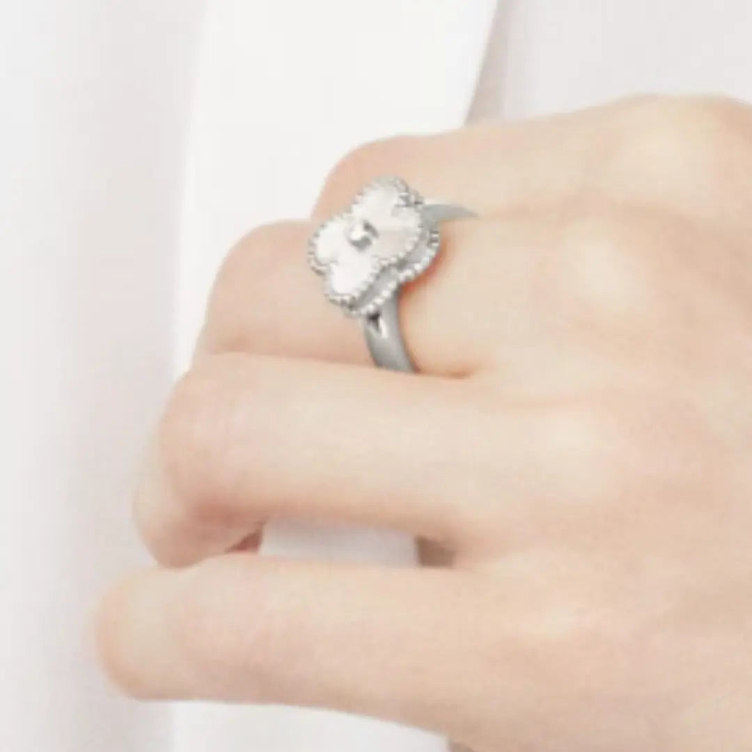 White and Silver Amber Ring