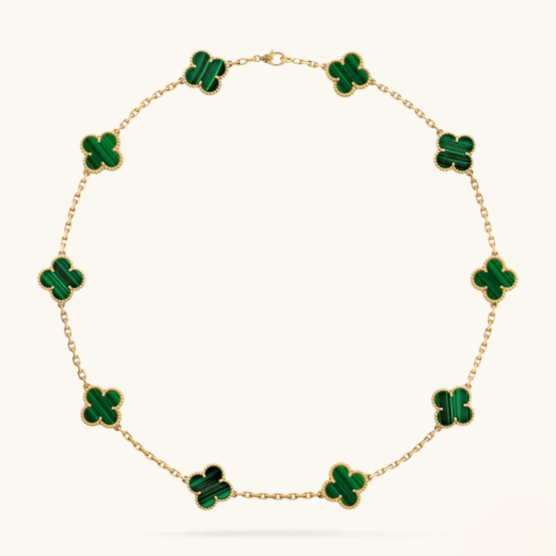 CLOVER | Golden Necklace Featuring 10 Unique Green Designs
