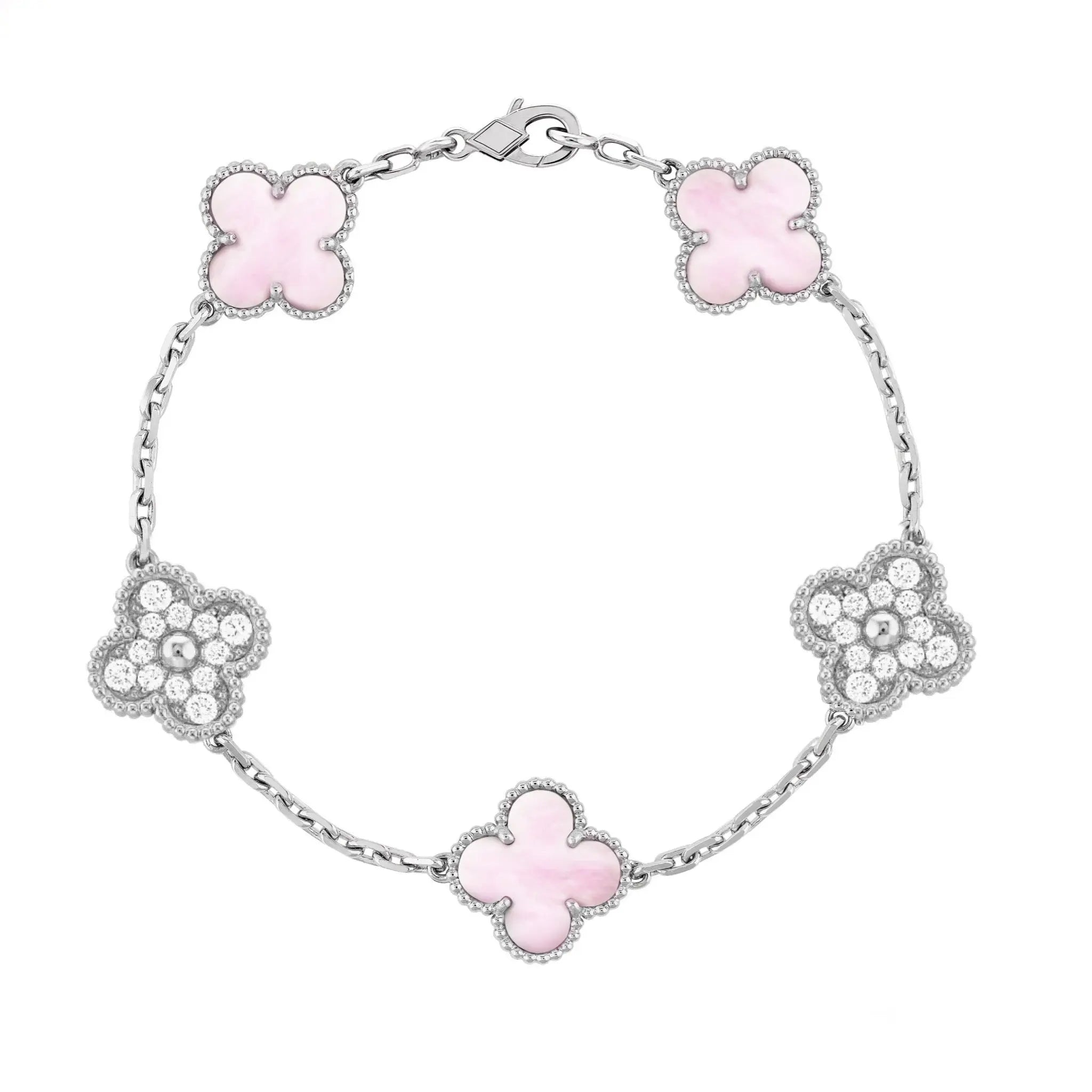 Silver Rose Cloverleaf Diamond Bracelet