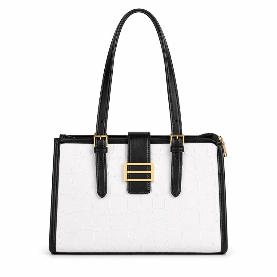 Clara Two-Tone Croc Tote in White and Black