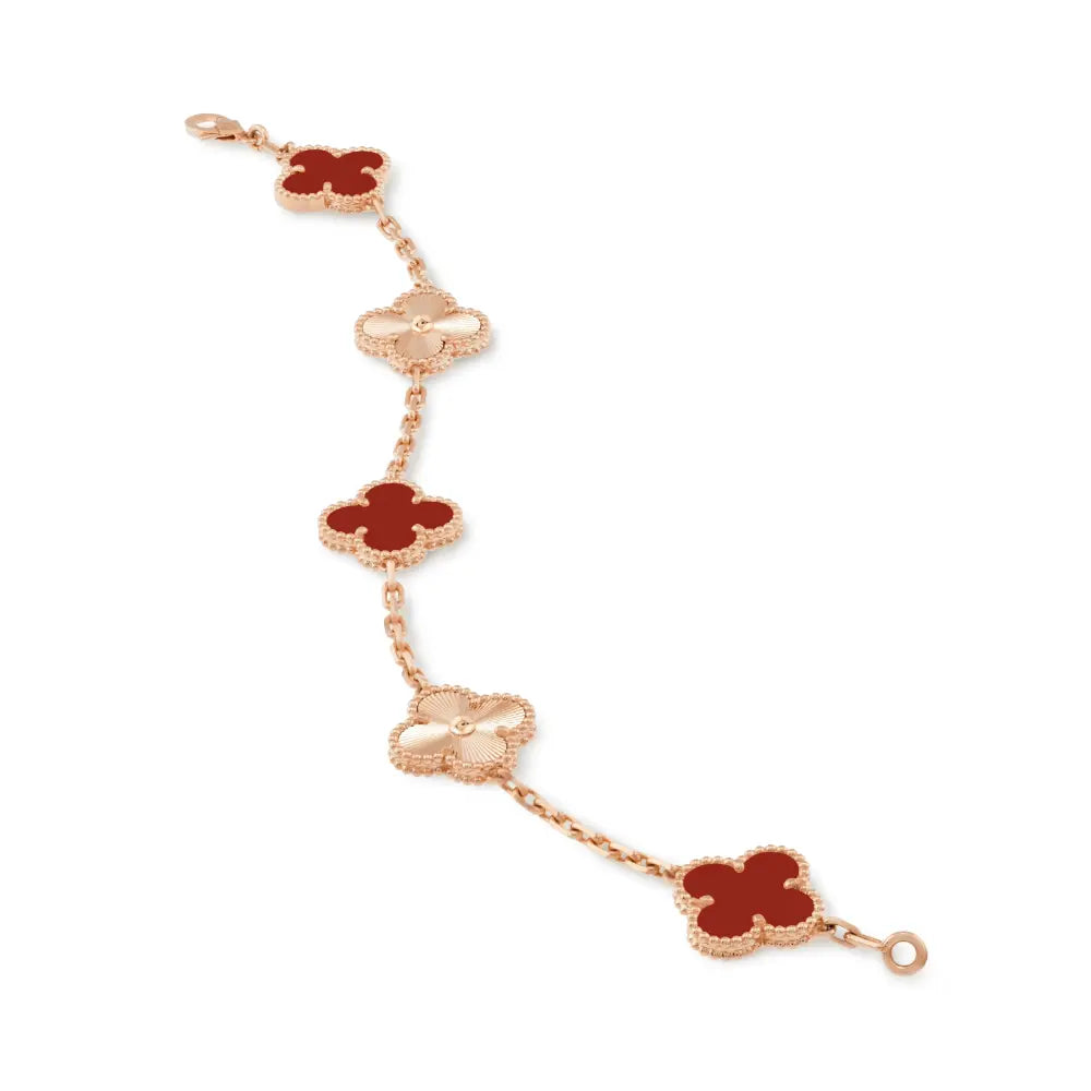 Rose Gold Amber Bracelet with Red Design