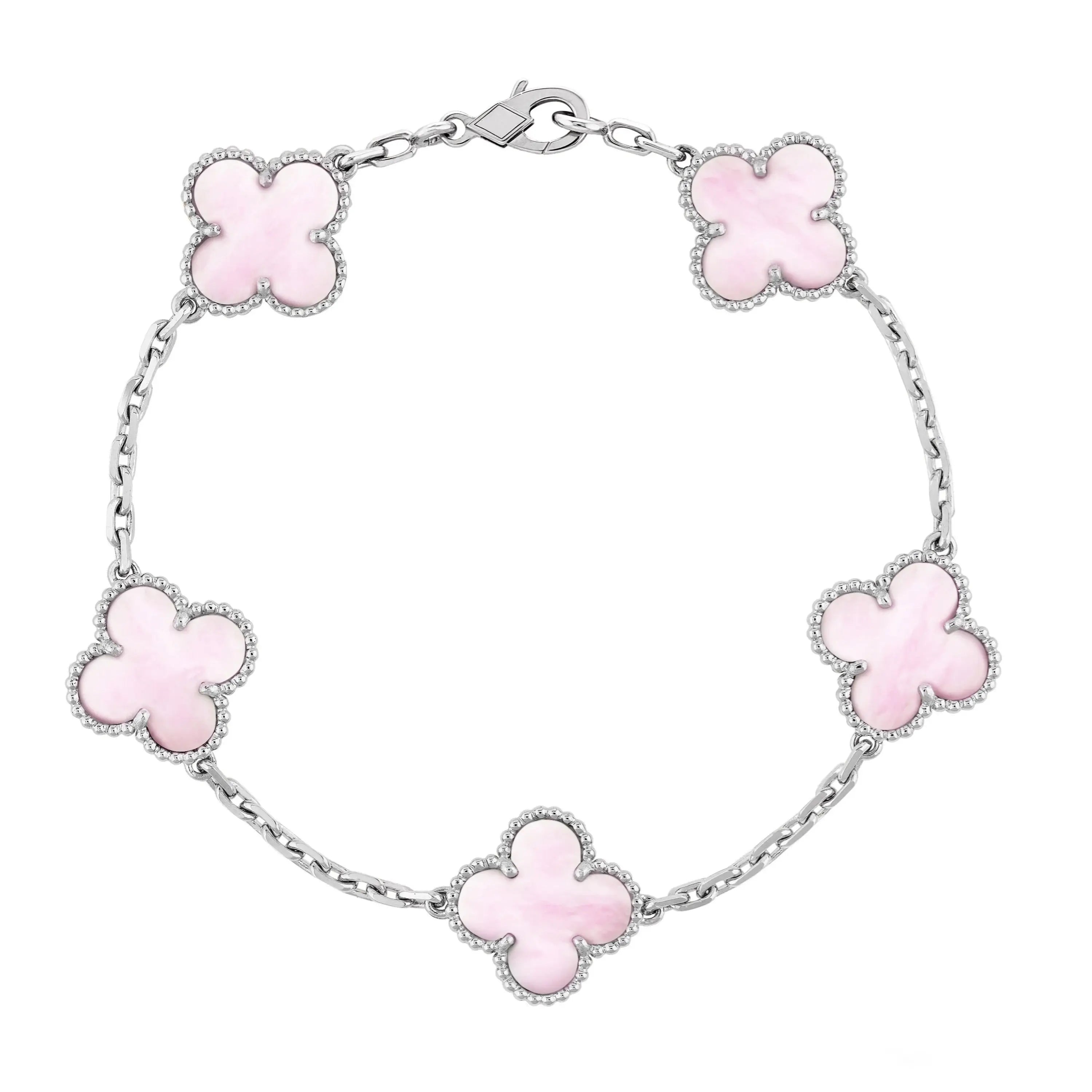 Silver Rose Clover Leaf Bracelet
