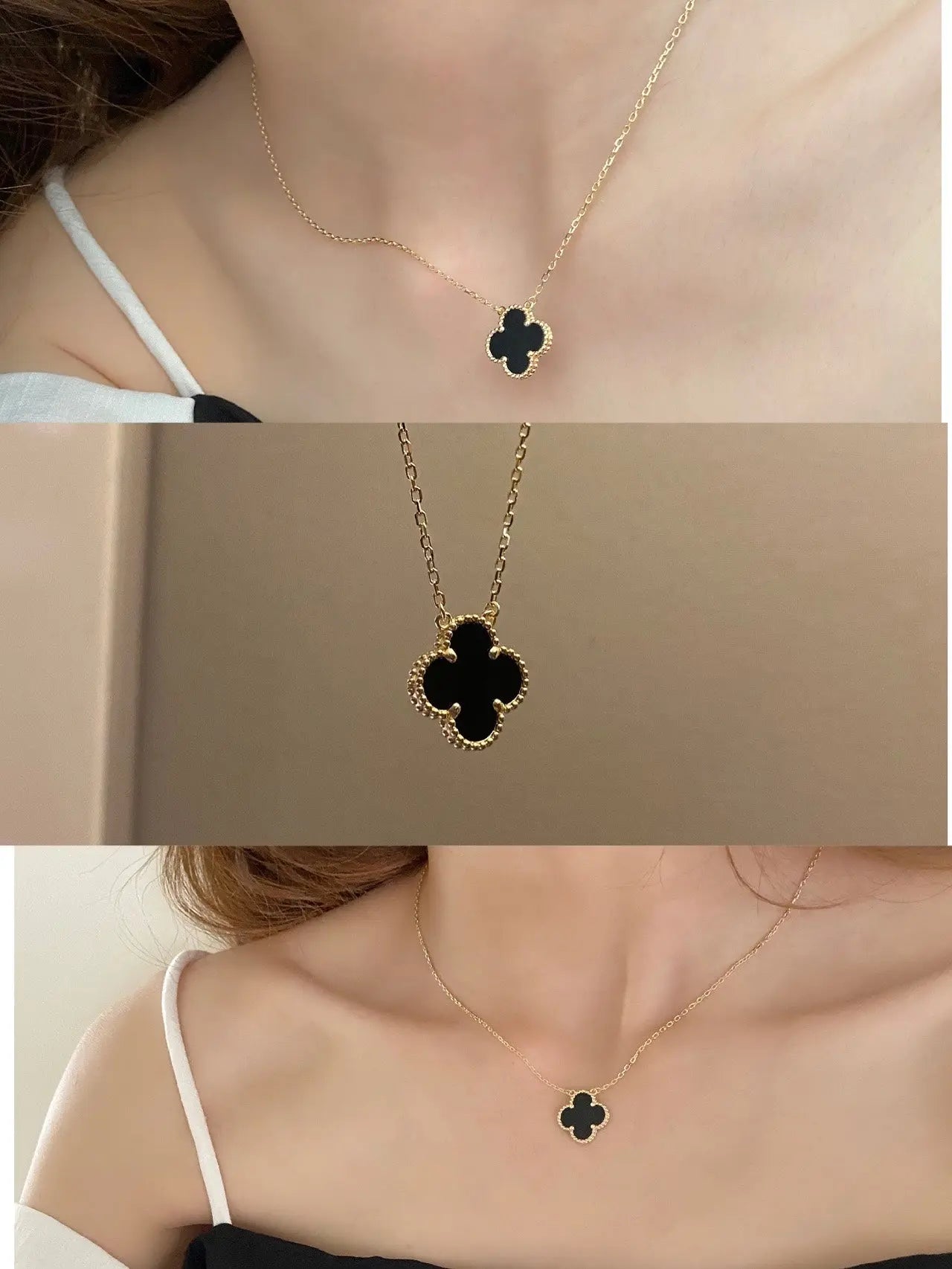 Luxurious Black Four-Leaf Clover Necklace