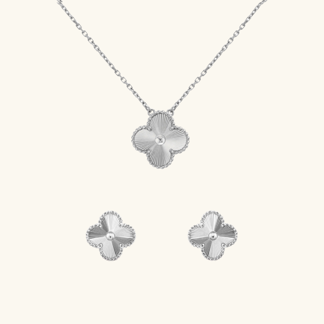 CLOVER | Set of 2 Silver Guillocha