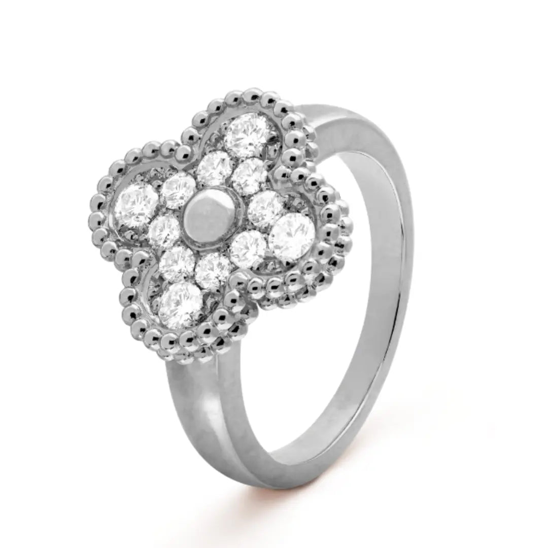 Amber and Diamond Silver Ring