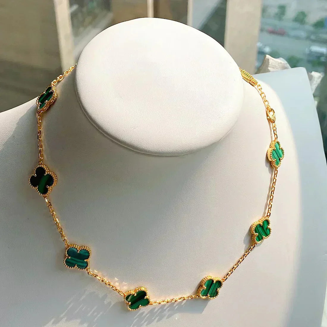 CLOVER | Golden Necklace Featuring 10 Unique Green Designs