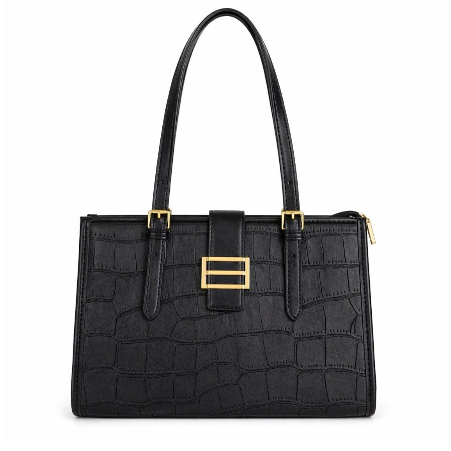 Black Clara Croc Tote Bag