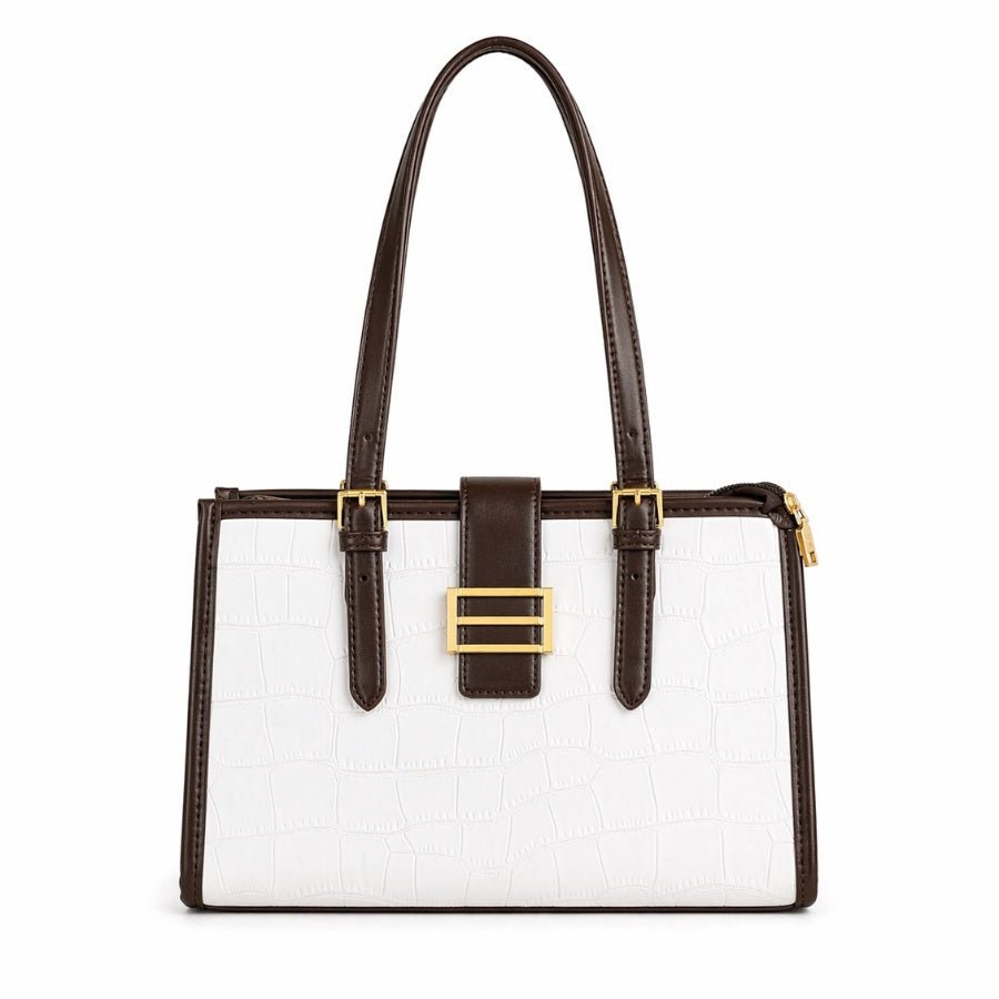 Clara White and Brown Croc Tote