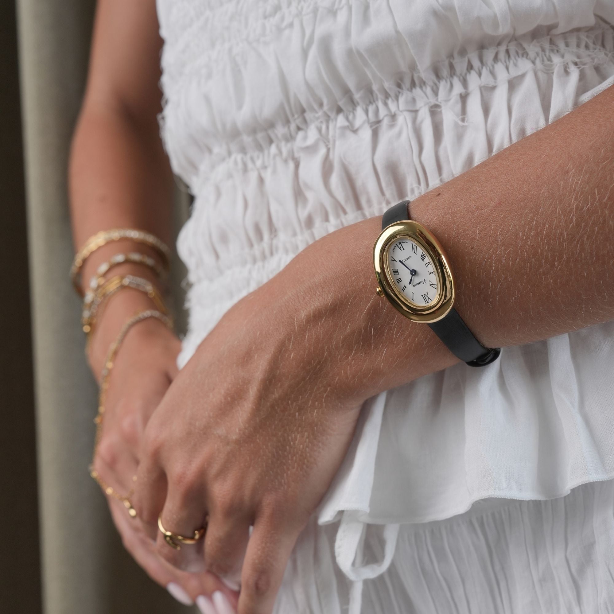 Elvina Black Leather with Gold Accents