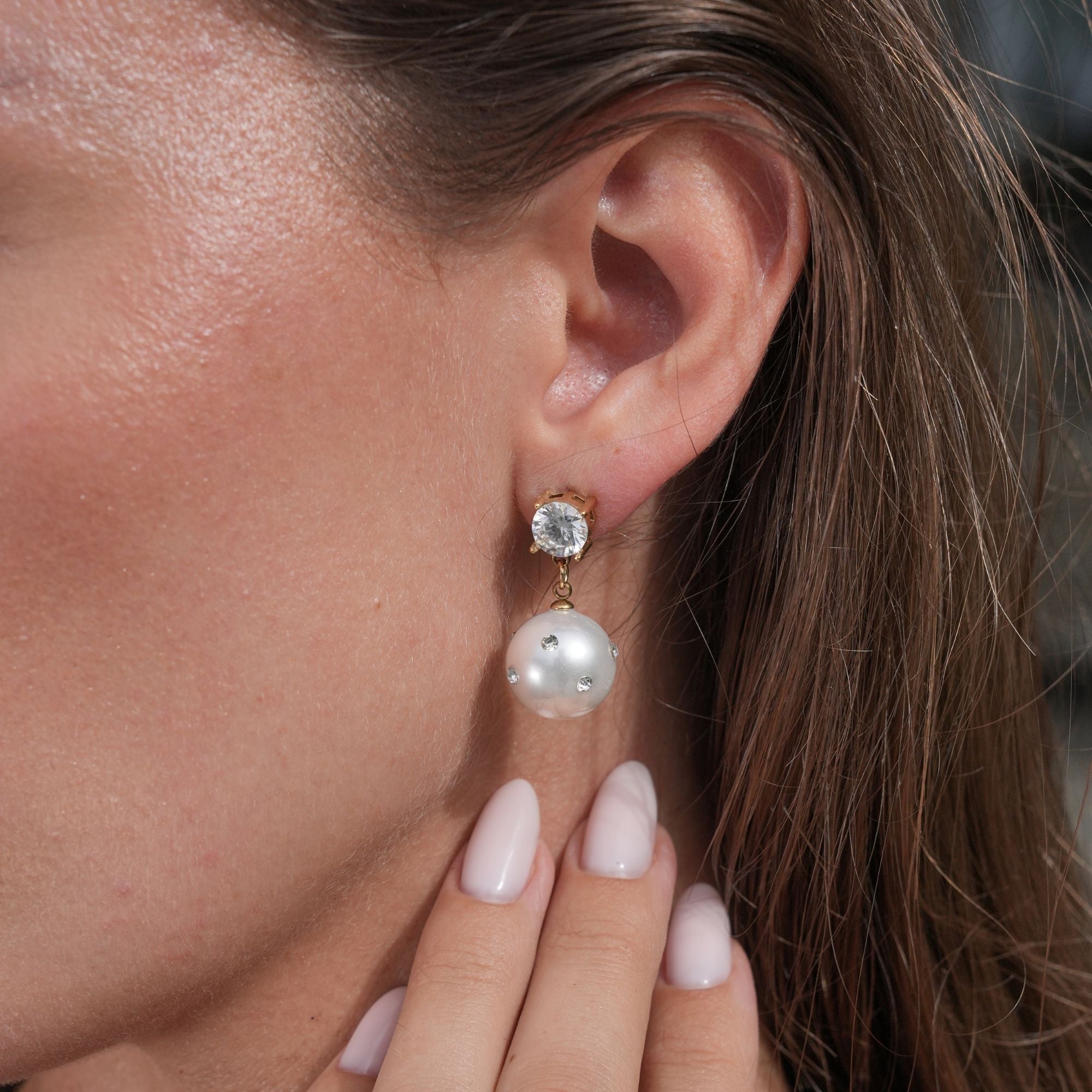 18K Gold Mirage Crystal Pearl Earrings