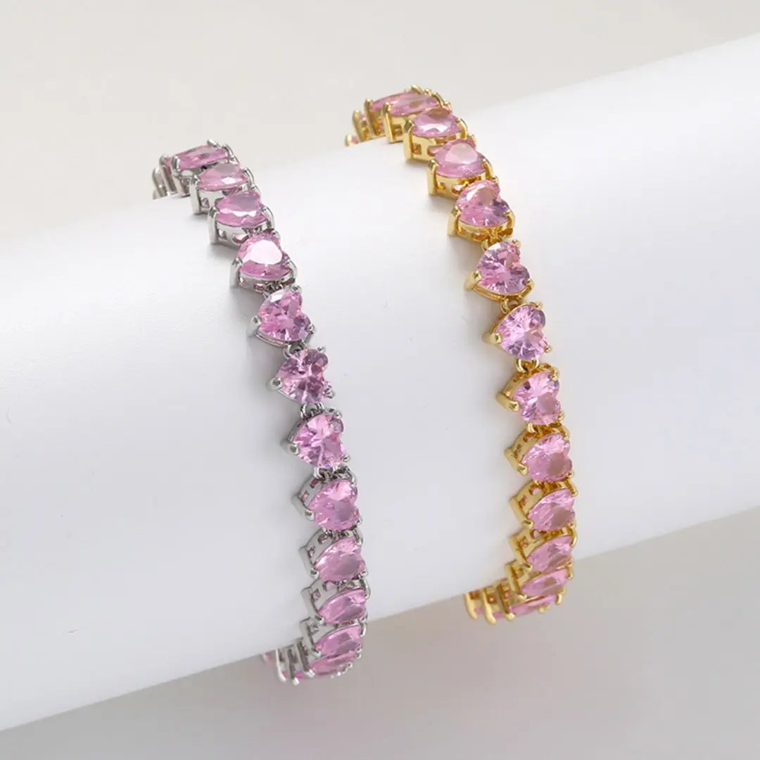 Pink Heart Tennis Bracelet