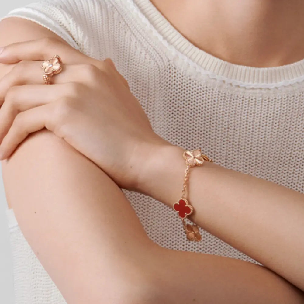 Rose Gold Amber Bracelet with Red Design